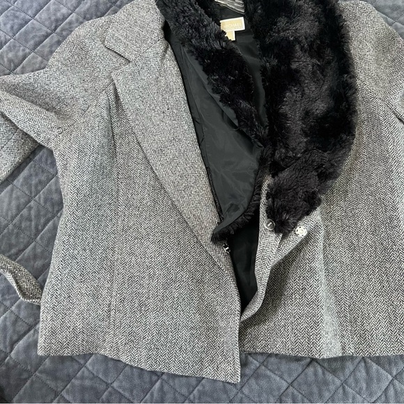 Michael Kors Coat Women Medium P Blazer Jacket Furr Collar Crop Sleeve Metallic - Picture 7 of 10